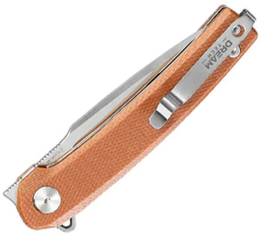 Dreamtech Linerlock Micarta Natural D3613MO - D2 Tool Steel Satin Blade Extended Tang Pocket Clip by Dreamtech