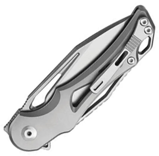 Dreamtech Button Lock Gray Ti D3665G - Satin Bohler M390 Blade Gray Titanium Handle Extended Tang by Dreamtech