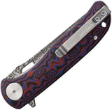 Dreamtech Linerlock Damascus Red D3898MRD - Damascus Steel Drop Point Blade With Blue And Red Micarta Handle by Dreamtech