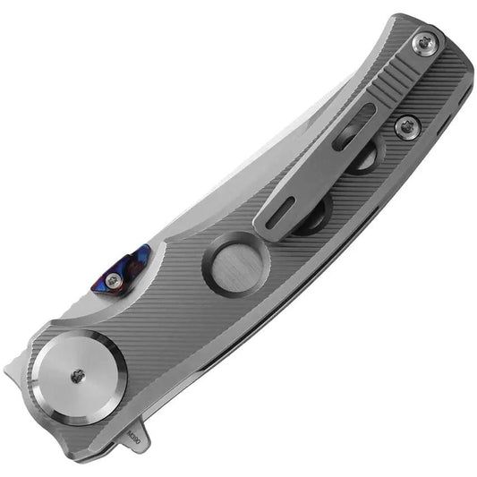 Dreamtech Button Lock Titanium D3915TG - Satin M390 Tanto Blade With Gray Textured Titanium Handle And Pocket Clip by Dreamtech