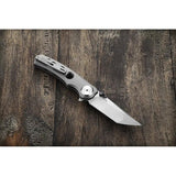 Dreamtech Button Lock Titanium D3915TG - Satin M390 Tanto Blade With Gray Textured Titanium Handle And Pocket Clip by Dreamtech