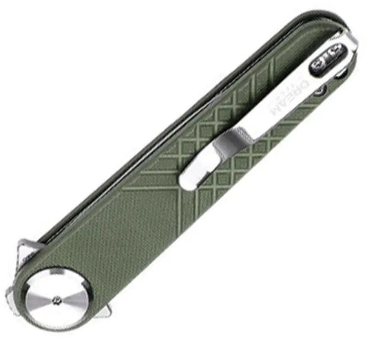 Dreamtech Button Lock Green G10 D4052GGR - Satin Dagger Blade With Extended Tang And Pocket Clip by Dreamtech