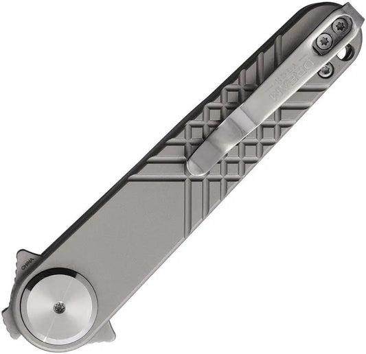 Dreamtech Button Lock Gray Ti Dagger - 3.25 Inch 14C28N Sandvik Stainless Blade Extended Tang Pocket Clip by Dreamtech