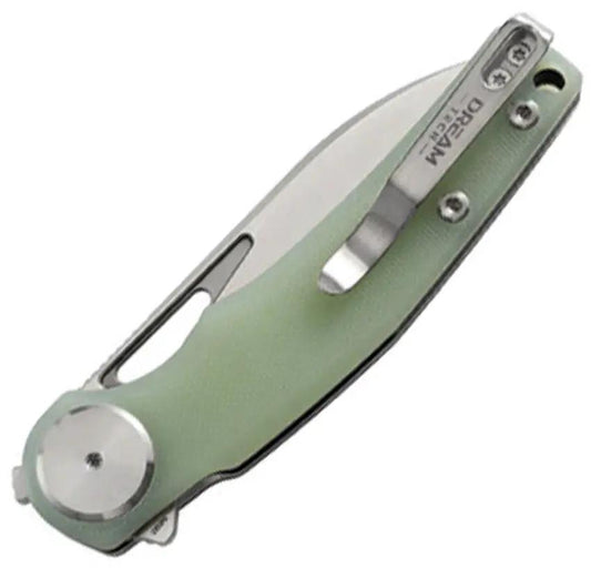 Dreamtech Button Lock G10 Jade D4130GJ - Jade G10 Handle, Wharncliffe D2 Tool Steel Blade, 3.13in Blade, 4.13in Closed by Dreamtech