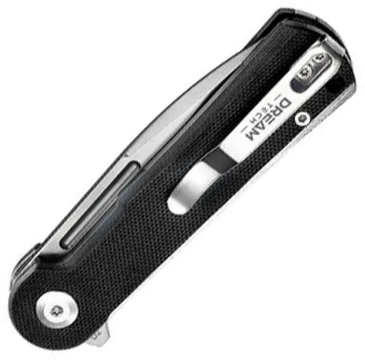 Dreamtech Button Lock G10 Black D4134GB - Compact 3 Inch D2 Drop Point Blade With Extended Tang And Pocket Clip by Dreamtech