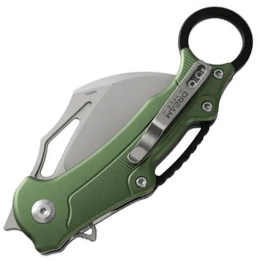 Dreamtech Button Lock Karambit Green - Satin Finish 14C28N Sandvik Stainless Blade Green Aluminum Handle by Dreamtech