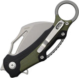 Dreamtech Button Lock Karambit Knife Satin 14C28N Sandvik Blade - Black Green G10 Handle Extended Tang Lanyard Hole by Dreamtech