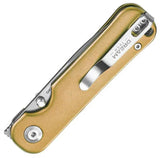 Dreamtech Buttonlock Aluminum Damascus D4245AD - D2 Drop Point Blade With Gold Aluminum Damascus Handle by Dreamtech