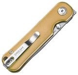 Dreamtech Button Lock Gold D4245TGR - Satin VG10 Stainless Drop Point Knife With Gold Titanium Handle by Dreamtech