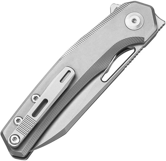 Dreamtech Button Lock Gray Ti D4281G - Bohler M390 Satin Blade With Gray Titanium Handle And Extended Tang by Dreamtech
