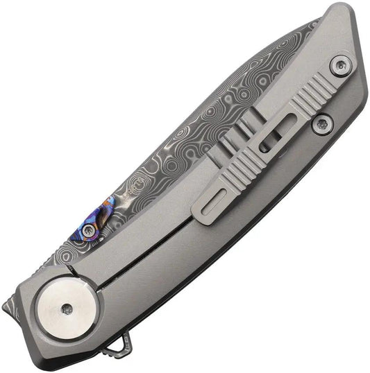 Dreamtech Framelock Damascus Ti/CF D9610TCD - 3.25in Damascus Blade, Gray Titanium Handle With Carbon Fiber Inlay by Dreamtech