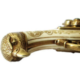 Denix French Two Barrel Flintlock Pistol - Antique Gold Finish With Imitation Ivory Grips by Denix