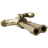 Denix French Two Barrel Flintlock Pistol - Antique Gold Finish With Imitation Ivory Grips by Denix