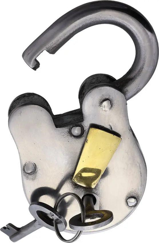 Denix Old West Large Padlock - Brass Accents Steel Construction With Two Skeleton Keys by Denix
