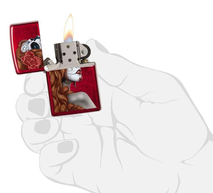 Zippo Day of the Dead Girl Lighter – Candy Apple Red by Zippo