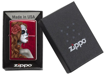 Zippo Day of the Dead Girl Lighter – Candy Apple Red by Zippo