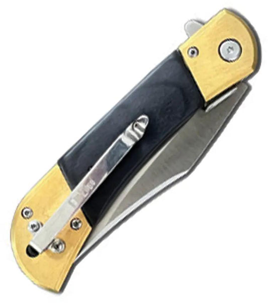 ElitEdge Linerlock - Assisted Opening Black Gold Knife With Pakkawood Handle And Clip Point Blade by ElitEdge
