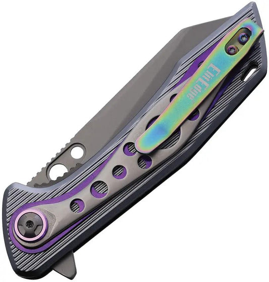 ElitEdge Linerlock - Assisted Opening Purple 10 A109BPE Gray Titanium Coated Blade With Purple Silver Aluminum Handle by ElitEdge