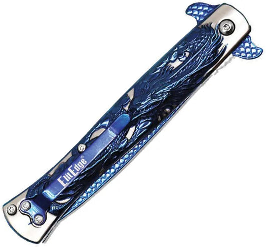ElitEdge Stiletto Linerlock Assisted Opening Blue Pocket Knife - Blue Titanium Blade by ElitEdge