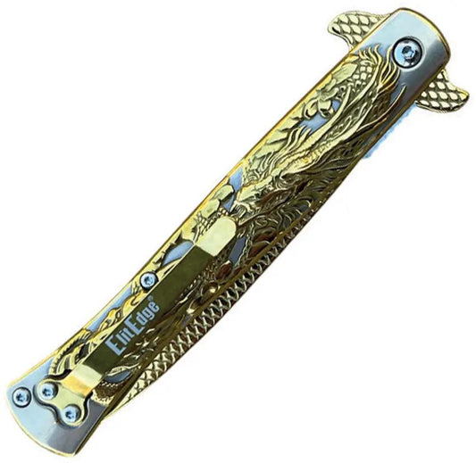 ElitEdge Stiletto Linerlock AO Gold 10-A112GD - Assisted Opening With Gold Titanium Coated Blade by ElitEdge