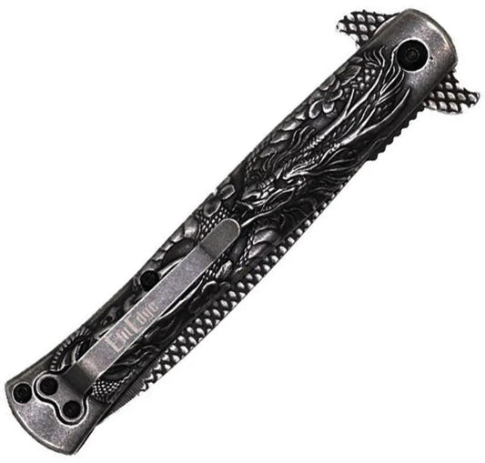 ElitEdge Stiletto Linerlock 10-A112SW - Assisted Opening Dragon Handle With Black Stonewash Finish by ElitEdge