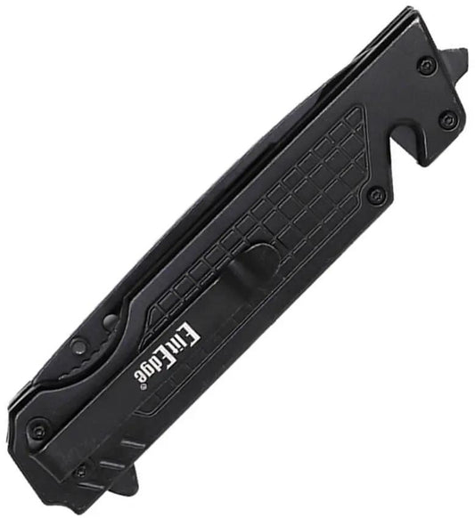 ElitEdge Linerlock AO Black 10-A116BKMA - Assisted Opening EDC Folding Knife With Drop Point Blade And Belt Cutter by ElitEdge