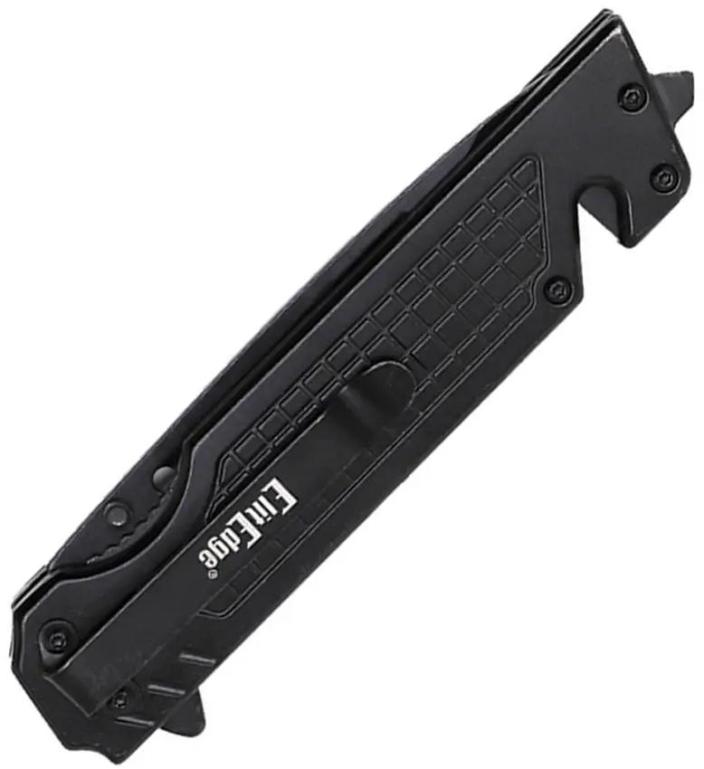 ElitEdge Linerlock AO Black 10-A116BKMA - Assisted Opening EDC Folding Knife With Drop Point Blade And Belt Cutter by ElitEdge