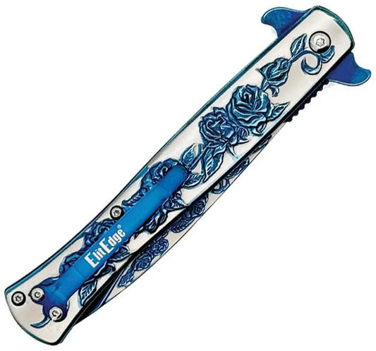 ElitEdge Stiletto Linerlock Automatic Blue - Assisted Opening, 5 Inch Closed, Two Tone Stainless Spear Point by ElitEdge
