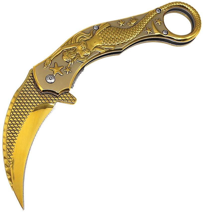 ElitEdge Mermaid Karambit Linerlock Gld 10-A120GD by ElitEdge