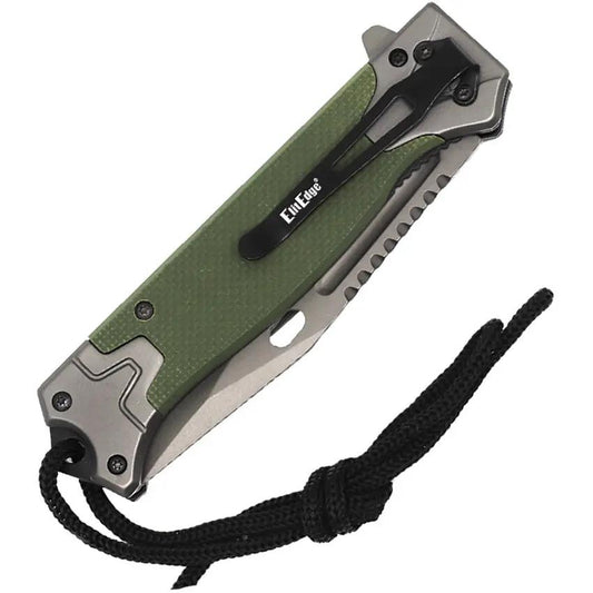 ElitEdge Linerlock Green G10 Assisted Opening - 4-Inch Stonewash Blade Extended Tang Pocket Clip EDC Knife by ElitEdge