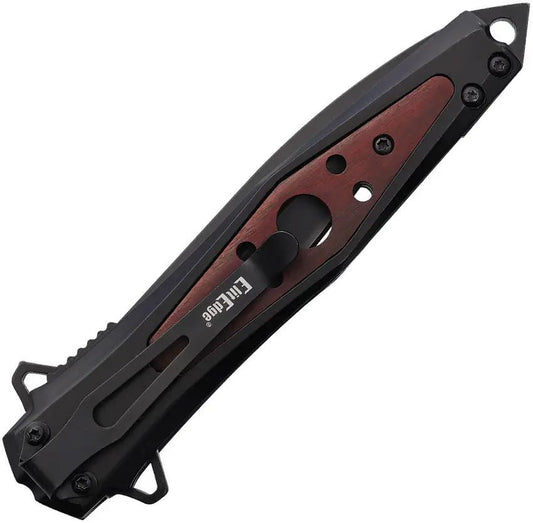 ElitEdge Linerlock A/O Knife - Assisted Opening Black Stainless Handle With Brown Wood Inlay by ElitEdge