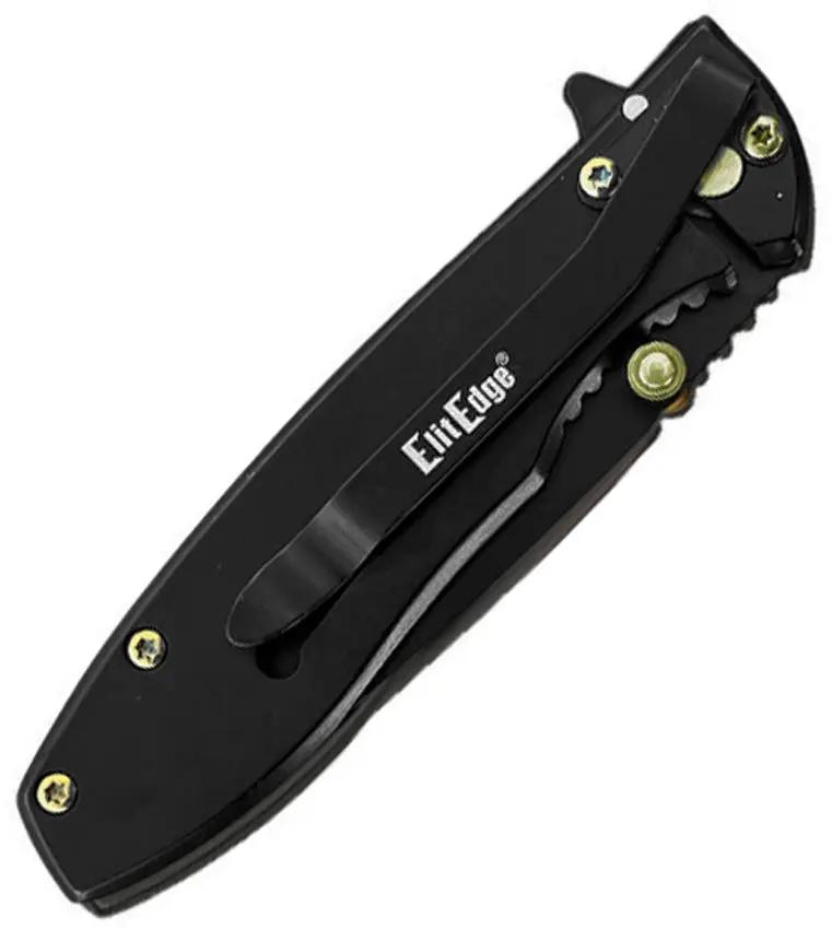 ElitEdge Linerlock - Assisted Opening Knife Black 10 A125BK With Thumb Stud Pocket Clip Gold Accents by ElitEdge