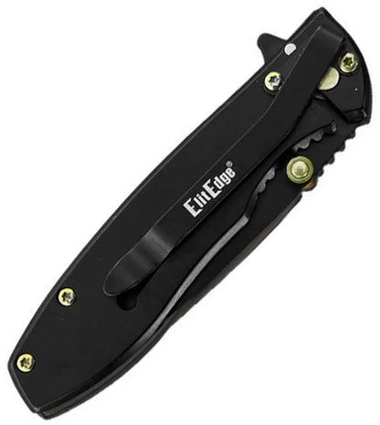 ElitEdge Linerlock - Assisted Opening Knife Black 10 A125BK With Thumb Stud Pocket Clip Gold Accents by ElitEdge