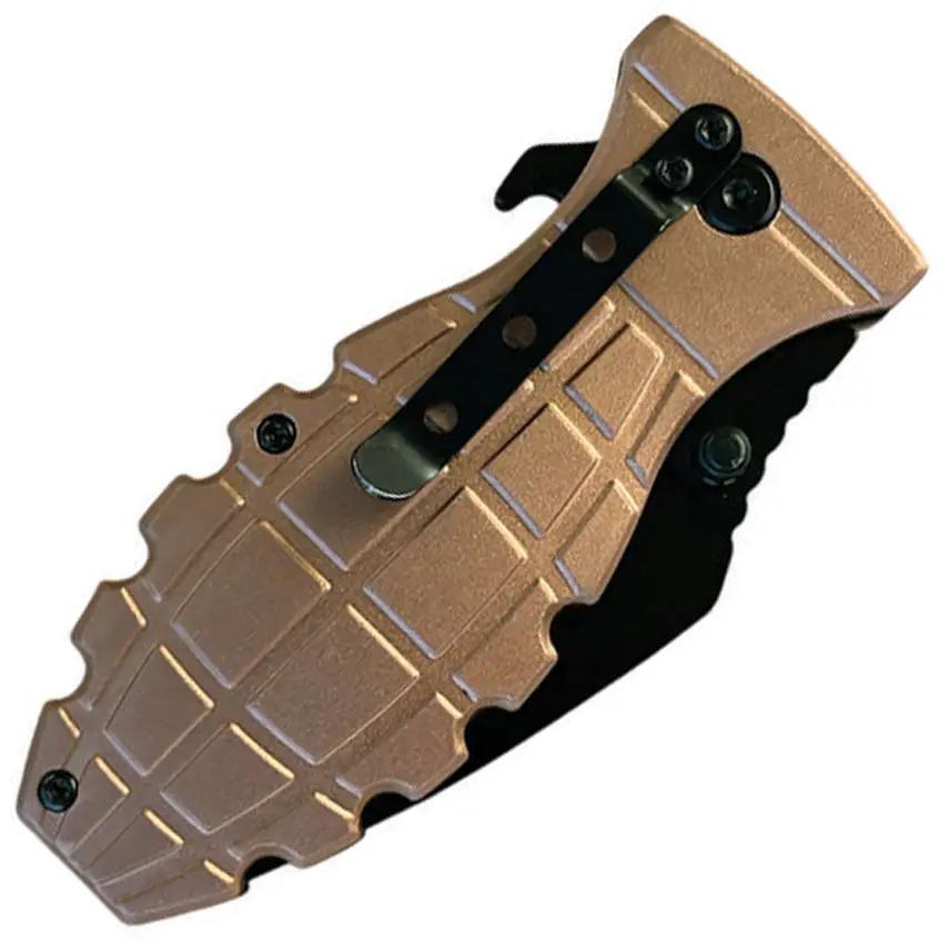 ElitEdge Grenade Linerlock AO Knife - Assisted Opening, Tan Grenade Pattern Aluminum Handle, Partial Serrated Blade by ElitEdge