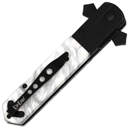 ElitEdge Knight Warrior Linerlock White - Assisted Opening, 5-In Closed, 4-In Black Blade, White Handle by ElitEdge