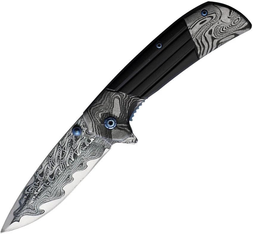ElitEdge Damascus Etched Linerlock A/O 10-A54BKD by ElitEdge