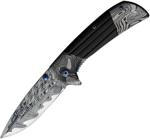 ElitEdge Damascus Etched Linerlock A/O 10-A54BKD by ElitEdge