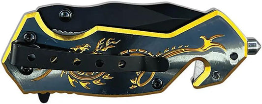 ElitEdge Dragon Rescue Linerlock - Assisted Opening Rescue Knife With Belt Cutter And Glass Breaker by ElitEdge