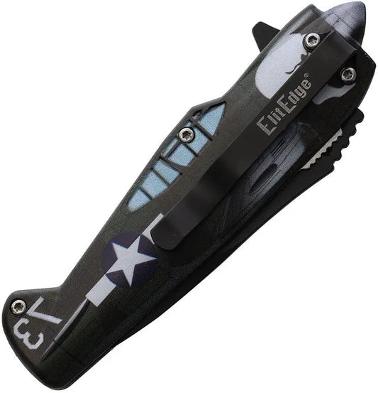 ElitEdge Fighter Plane Linerlock Knife Nylon Handle And Pocket Clip - Assisted Opening by ElitEdge