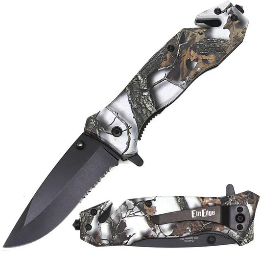 ElitEdge Linerlock Black Camo Knife - Assisted Opening, 3.5 Inch Black Stainless Blade, Belt Cutter, Glass Breaker by ElitEdge