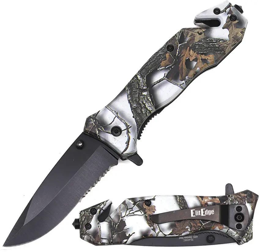 ElitEdge Linerlock Black Camo Knife - Assisted Opening, 3.5 Inch Black Stainless Blade, Belt Cutter, Glass Breaker by ElitEdge