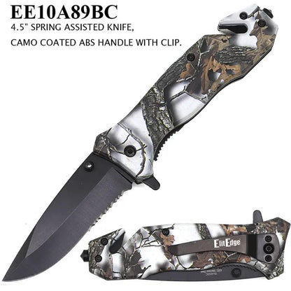 ElitEdge Linerlock Black Camo Knife - Assisted Opening, 3.5 Inch Black Stainless Blade, Belt Cutter, Glass Breaker by ElitEdge