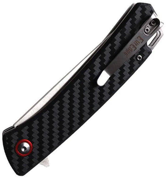 ElitEdge Linerlock Carbon Fiber - 8Cr13MoV Stainless Blade Extended Tang Red Accents by ElitEdge