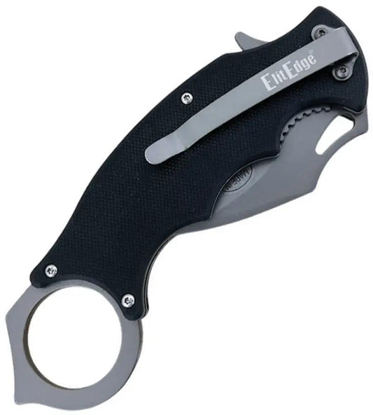 ElitEdge Karambit Linerlock Black - 8Cr13MoV Blade, 5.5 Inch Closed, G10 Handle With Thumb Pull And Finger Ring by ElitEdge