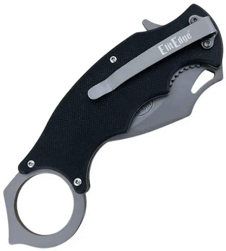 ElitEdge Karambit Linerlock Black - 8Cr13MoV Blade, 5.5 Inch Closed, G10 Handle With Thumb Pull And Finger Ring by ElitEdge
