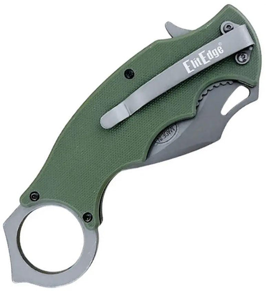 ElitEdge Karambit Linerlock OD - Ergonomic Green G10 Handle With 5.5in Closed, 2.5in 8Cr13MoV Blade by ElitEdge