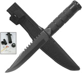 ElitEdge Survival Fixed Blade - Hidden Survival Kit In Handle With Sawback Black Finish by ElitEdge