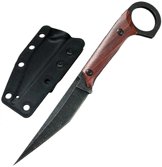 ElitEdge Fixed Blade Wood Knife 20-691WD - Full Tang With Finger Ring And Wood Handle by ElitEdge