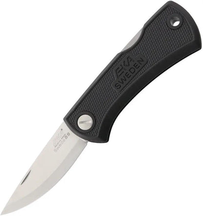 EKA Swede 88 Lockback Knife With 12C27 Stainless Blade, Black Rubber Handle, Lanyard Hole, Belt Sheath For Campers by EKA