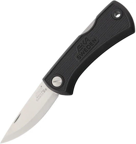 EKA Swede 88 Lockback Knife With 12C27 Stainless Blade, Black Rubber Handle, Lanyard Hole, Belt Sheath For Campers by EKA